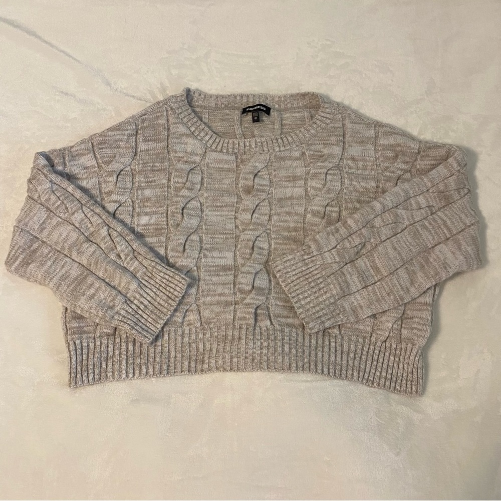 Women's Express Waffle Knit Cropped Sweater Dark Beige Size XS